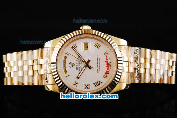 Rolex Day-Date II Automatic Movement Full Gold with Gold Roman Markers and White Dial - Click Image to Close